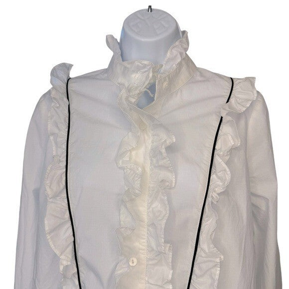 Tuckernuck NEW White Hazel Victorian Ruffle Mock Neck Button Down Blouse Size S