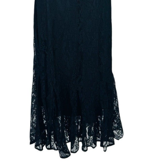 Rhode NEW Arabella Lace Black Short Sleeve Semi Sheer Formal Midi Dress Size 0