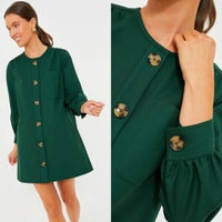 Tuckernuck NEW Dark Green Blake Long Sleeve Relaxed Fit Mini Dress Size XXS