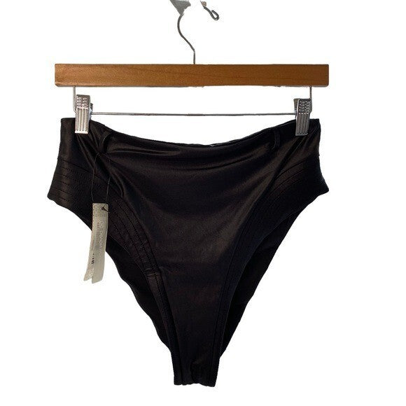 Devon Windsor Delilah Metallic Black High Waist Bikini Swim Bottom Size M NEW