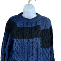 Tuckernuck NEW Navy Patchwork Cable Knit Relaxed Fit Pullover Sweater Size XS