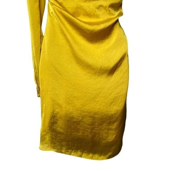 Lovers + Friends NEW Ana One Shoulder Satin Party Mini Dress in Yellow Size XXS