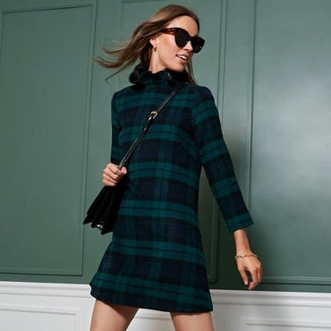 Tuckernuck NEW Blackwatch Daphne Plaid Wool Blend Long Sleeve Mini Dress Size XS