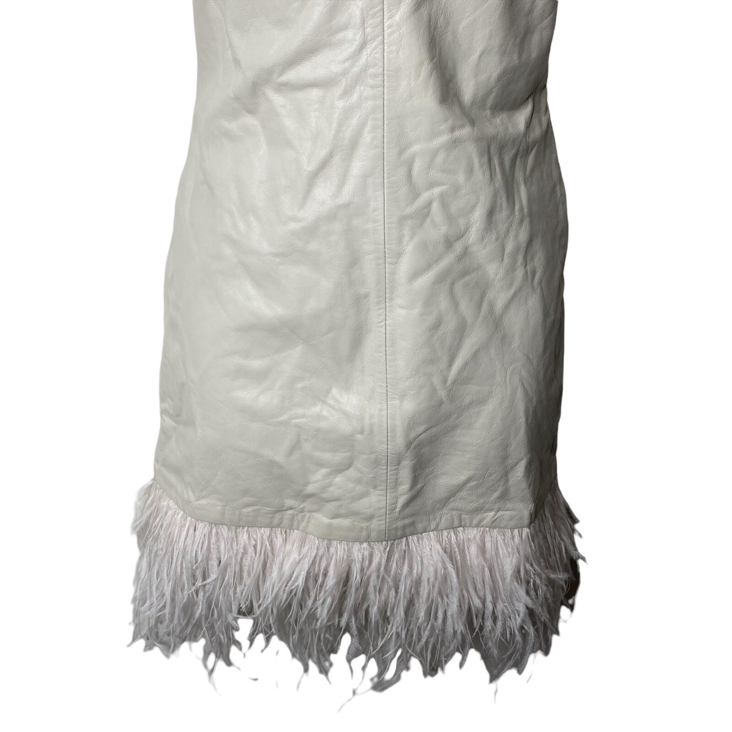 LAMARQUE | NWT Abella Leather feather Party Mini Dress in Bone Ivory Size XXS