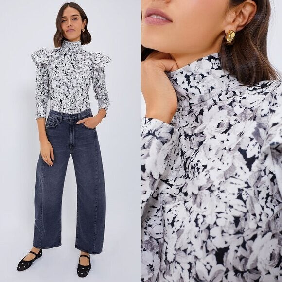 Tuckernuck NEW Gray Gardens Floral Long Sleeve Mock Neck Bowden Top Size S