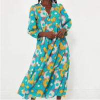 Tuckernuck NEW Salty Paloma Blue Daisy Retro Long Sleeve Caftan Size M