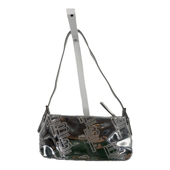 BY FAR Dulce Logo Mini Shoulder Bag in Metallic Silver