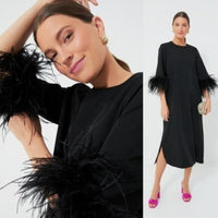 Tuckernuck NEW Black Feather Jamie Formal 3/4 Sleeve Maxi Dress Size XS