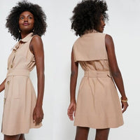 Tuckernuck NEW Khaki Milla Sleeveless Military Collared Mini Dress Size S