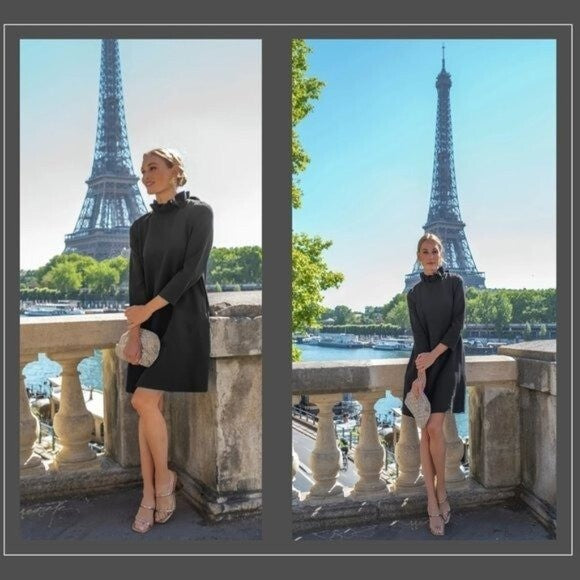 Tuckernuck | NEW Black Daphne Bow Three-quarter Sleeve Formal Mini Dress Size XS