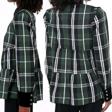 Tuckernuck NEW Green Tartan Plaid Velvet Trim Bristol Blouse Top Size XS