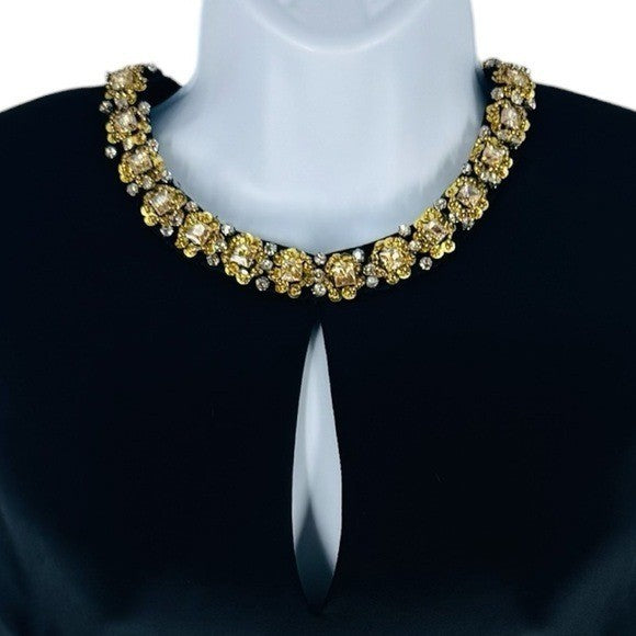 SELF-PORTRAIT NEW Embellished Black Gold Satin Short Sleeve Blouse Size 4