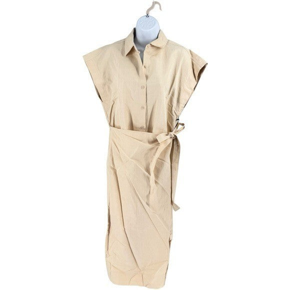 Apiece Apart NEW Catania Wrap Collared Short Sleeve Maxi Dress Ecru Ivory Size S