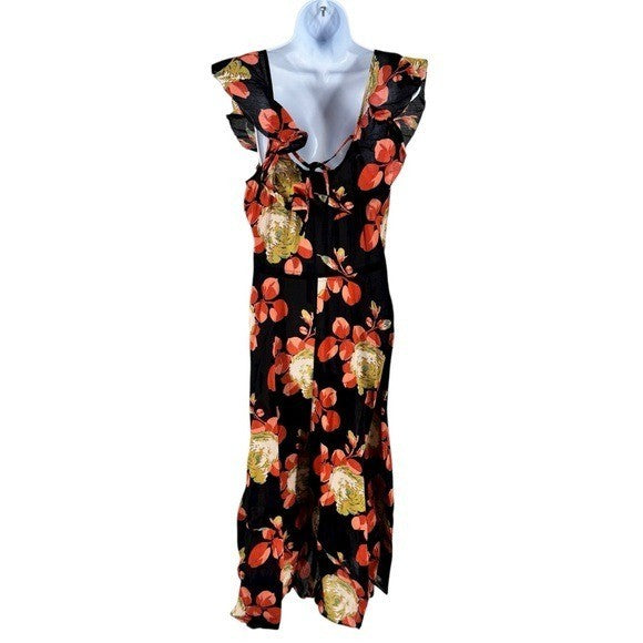 The Great NEW Cabbage Rose Print The Geranium Dress Black Floral Maxi Dress L