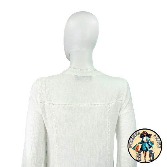 Pomander Place NEW White Gauze Beaded Long Puff Sleeve V-Neck Mini Dress Size S