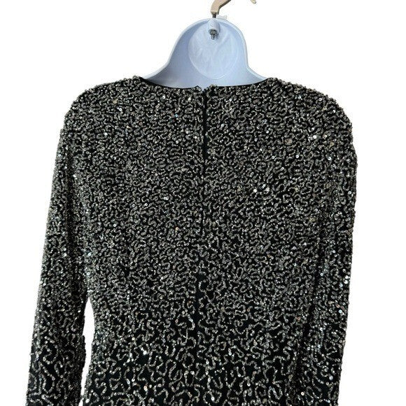 Retrofete NEW Nikki Sequins Long Sleeve Black Cocktail Party Mini Dress Size L