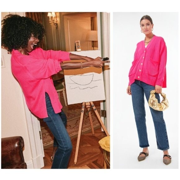 Pomander Place |  Slone Hot Pink Barbiecore Oversized Cardigan Sweater Size XS