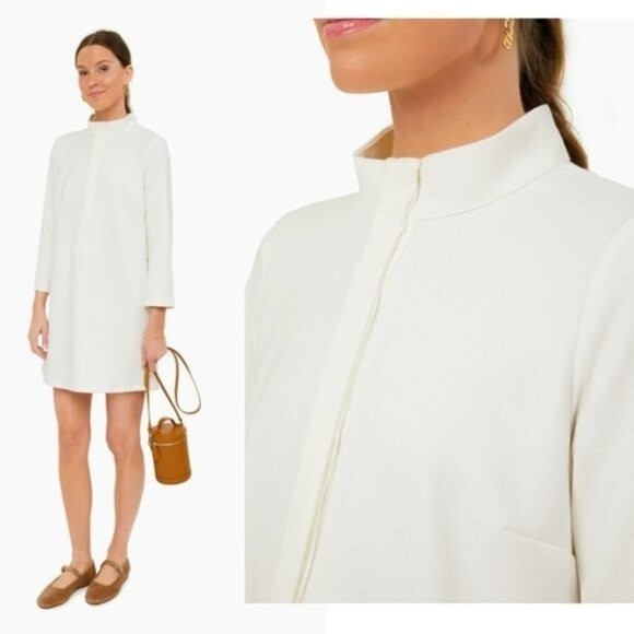 Tuckernuck | NEW White Stretch Crepe Avery Long Sleeve Shirt Dress Size XS