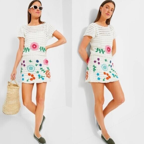 Tuckernuck Love the Label NEW Leighton Crochet Matching Set Ivory Floral Size S
