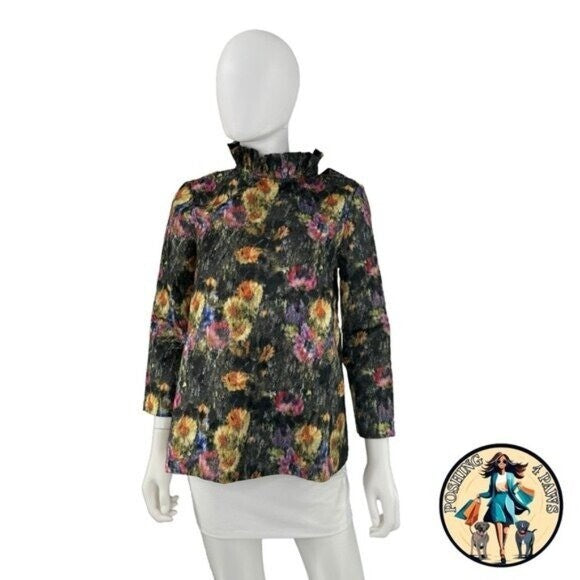 Tuckernuck NEW Midnight Primrose Jacquard Preppy Floral Bow Blouse Size M