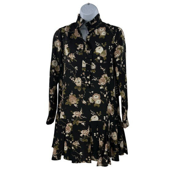 Tuckernuck NEW Midnight Garden Black Floral Drop Waist Tate Mini Dress Size XXS