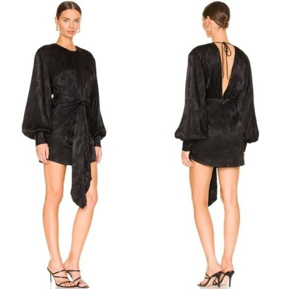 Significant Other | NEW Lila Satin Tie Front Mini Dress in Black Size 2