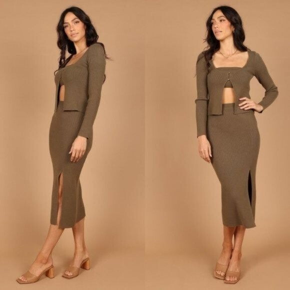 Petal and Pup NEW Luna Knitted Matching 3 Piece Set Midi Dress Green Size M