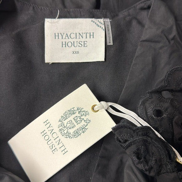 Hyacinth House NEW Black Eyelet Marshall V Neck Classic Midi Dress Size XXS