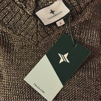 Tuckernuck Bronze Metallic Knit Mesh V Neck Short Sleeve Midi Dress Size L