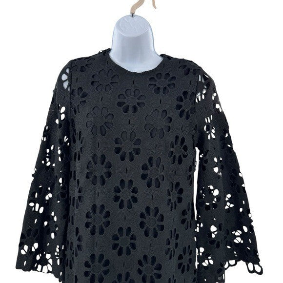 Tuckernuck NEW Noir Eyelet Hutton Long Sleeve Cotton Formal Midi Dress Size XS