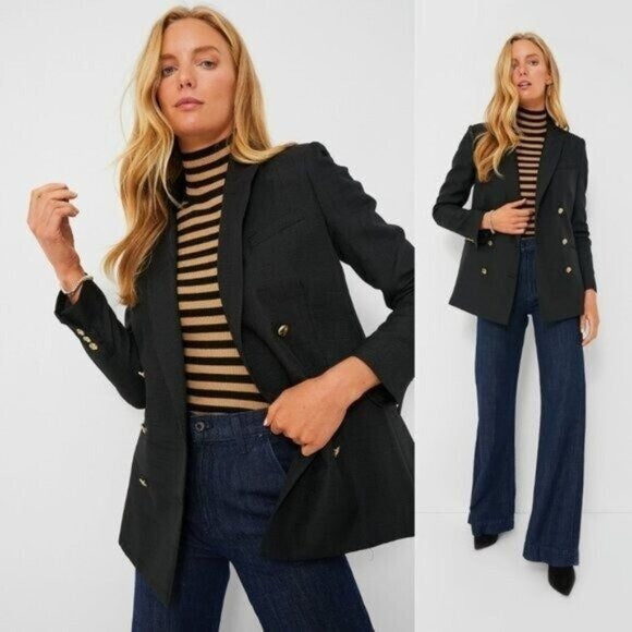 Tuckernuck NEW Black Diana Double Breasted Oversized Boxy Fit Blazer Size XXS
