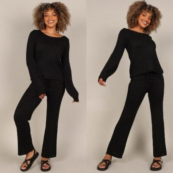 SNDYS NEW Majid Loungewear Black Two Piece Matching Set Sweater Trousers Size M