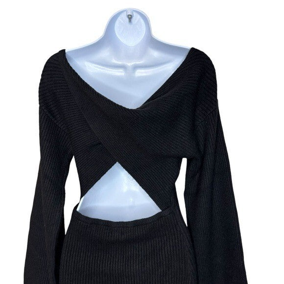 Majorelle | NEW Neva Ribbed Back Cut-Out Mini Dress in Black Size S