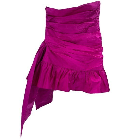 LoveShackFancy NEW Noble Bow Silk Formal Flirty Fuschia Mini Dress Size 12