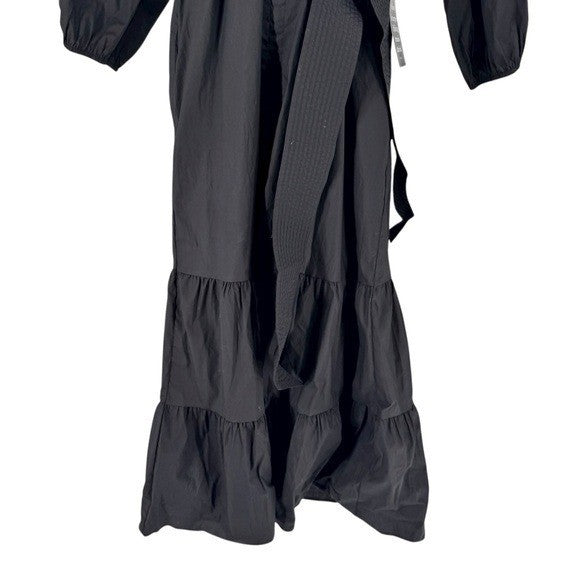 Tuckernuck NEW Black Lyles 3/4 Sleeve Belted Classic Cotton Maxi Dress Size L