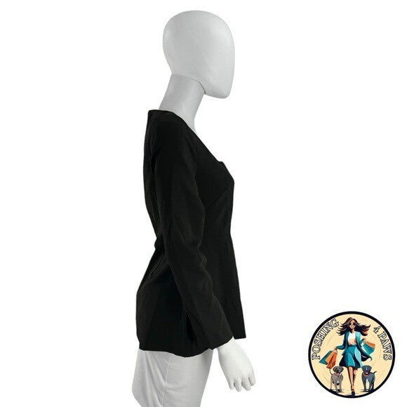 Pomander Place NEW Black Simone Peplum Long Sleeve Square Neck Blouse Size S