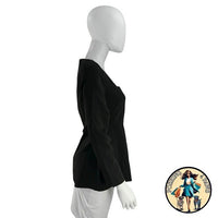 Pomander Place NEW Black Simone Peplum Long Sleeve Square Neck Blouse Size S