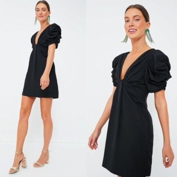 Hyacinth House | NEW Black Tinsley V-Neck Puff Sleeve Mini Dress Size XXS