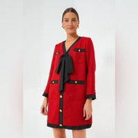 Pomander Place NEW Red Coco Tweed Long Sleeve Retro Preppy Mini Dress Size XXL