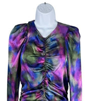 Ganni NEW Watercolor Simply Purple Silk Stretch Formal Satin Midi Dress Size L