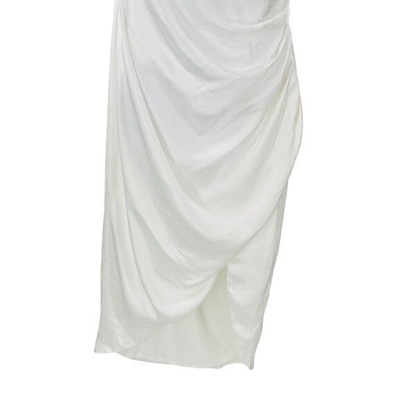 ELLIATT NEW Cassini Satin Formal One Shoulder Midi Dress in Ivory Size L