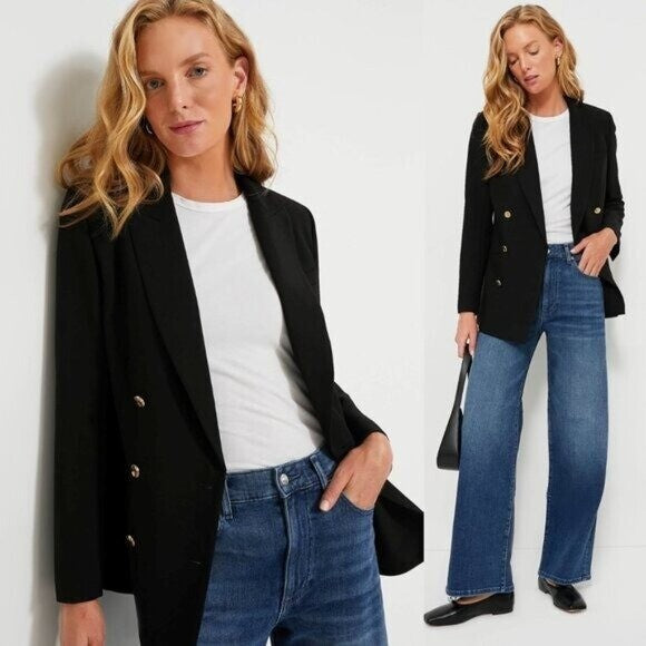 Tuckernuck NEW Black Diana Double Breasted Oversized Boxy Fit Blazer Size XXS