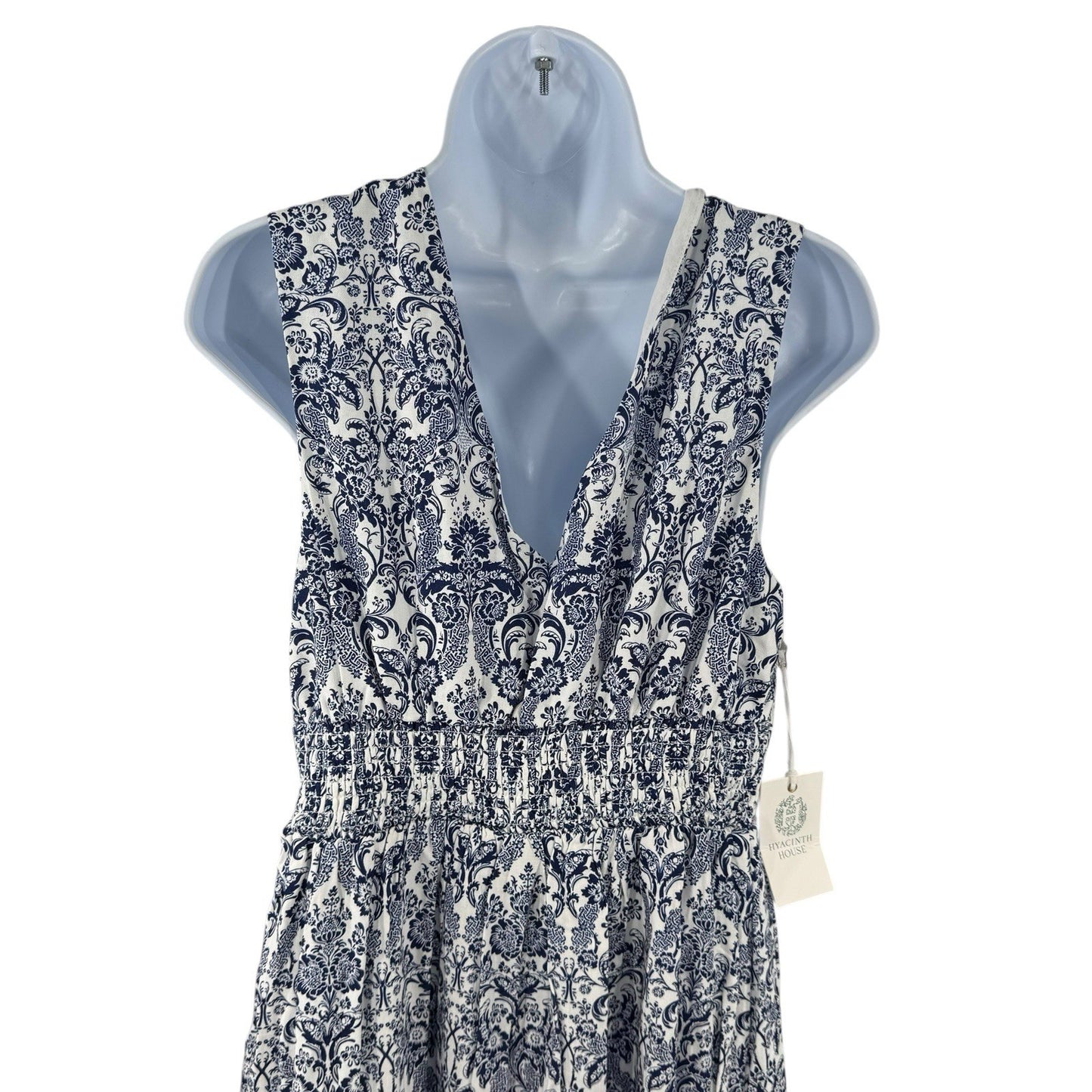 Hyacinth House NEW Navy Scroll Print Toula V Neck Sleeveless Maxi Dress Size XXL