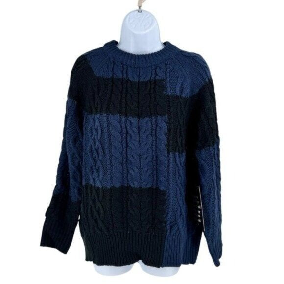 Tuckernuck NEW Navy Patchwork Cable Knit Relaxed Fit Pullover Sweater Size L