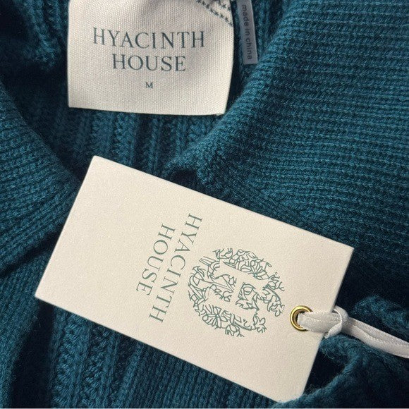 Tuckernuck NEW Hyacinth House Teal Ruffle Casey Collared V-Neck Sweater Size M