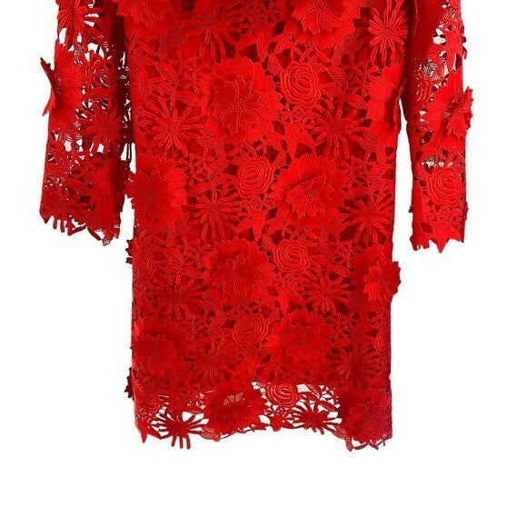 Tuckernuck | NEW Red Guipure Lace Daphne Three-quarter Sleeve Mini Dress Size XS