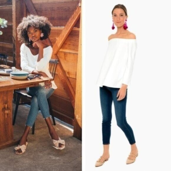 Tuckernuck White Miranda Off the Shoulder Long Sleeve Blouse Size XS