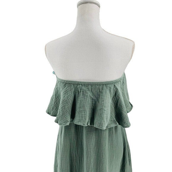 Pomander Place NEW Sage Green Gauzy Casual Strapless Mallorca Maxi Dress Size XS