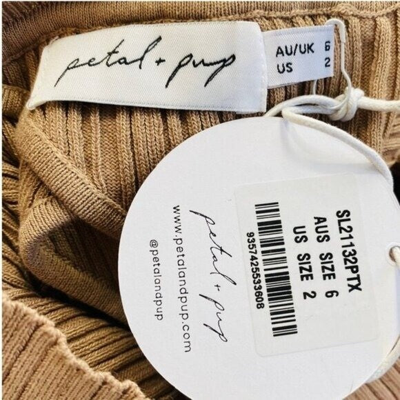 Petal and Pup NEW Milleri Long Sleeve Open Back Ribbed Dress in Camel Tan Size 2