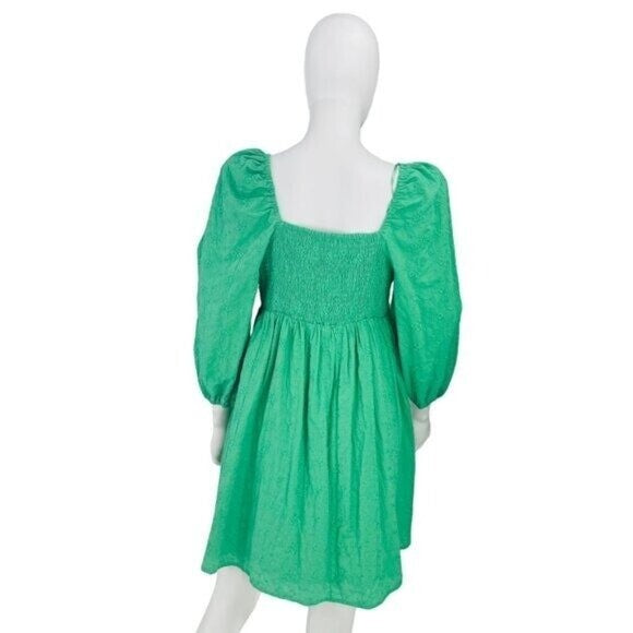Pomander Place NEW Green Embroidered Puff Sleeve Elizabeth Mini Dress Size XL